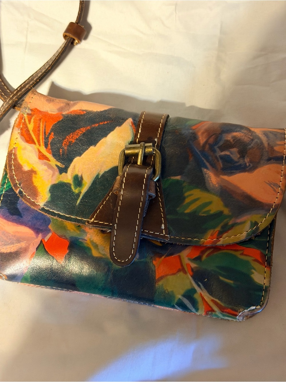 Patricia Nash Floral Leather Crossbody Bag | Multicolor‎ Painted Print | - Picture 5 of 11